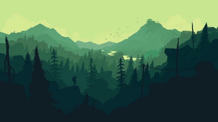 Firewatch digital art of a forest and mountains