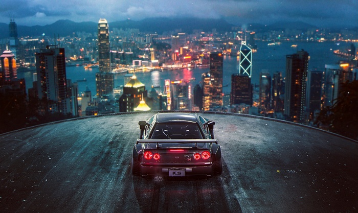 Nissan GTR by Khyzyl Saleem overlooking city