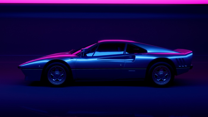 Retro sports car with neon lighting