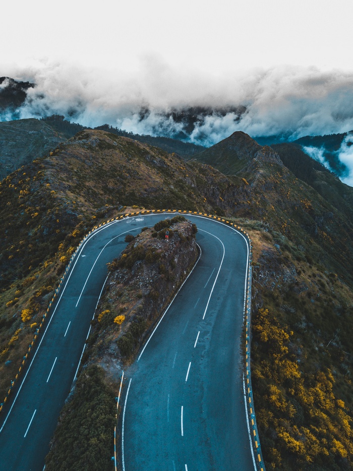 Winding mountain road in Madeira, Portugal