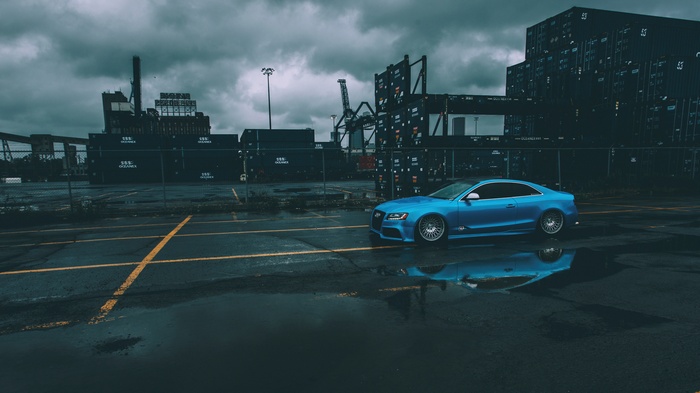 Blue Audi RS5 Coupe in a Port