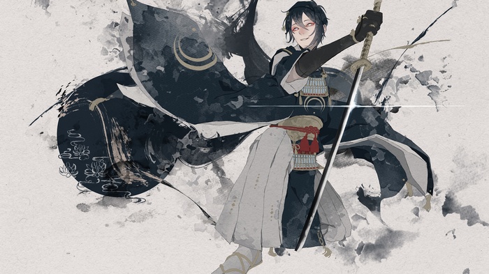 Samurai with katana and flowing robes