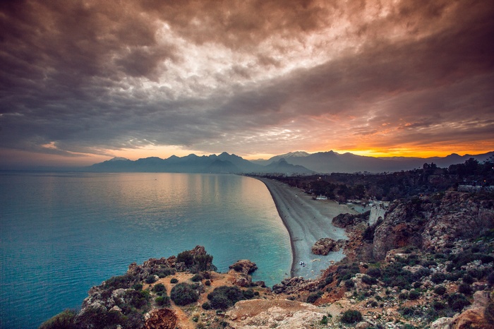 Sunset over Konyaalti Beach, Antalya, Turkey