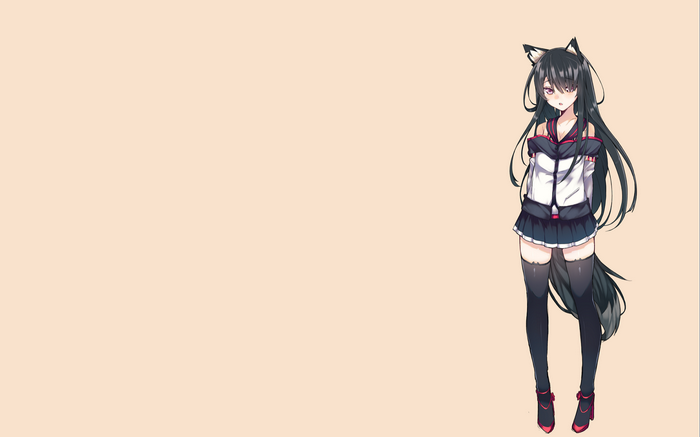 Anime fox girl with black hair and purple eyes