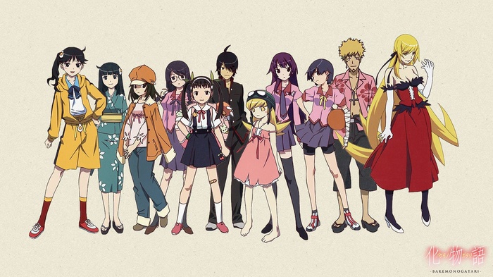 Monogatari Series characters group shot