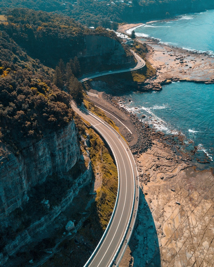 Sea Cliff Bridge, Australia, with ocean and cliffs