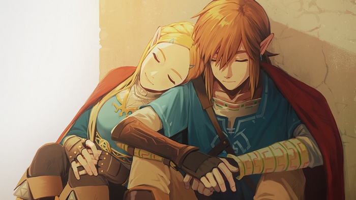 closed eyes, Link, artwork, video games, The Legend of Zelda: Breath of the Wild, Princess Zelda, The Legend of Zelda