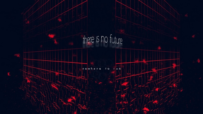 Abstract digital art with red grid and text
