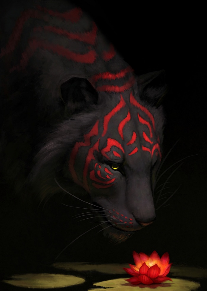 neon, tiger, Jade Mere, concept art, animals