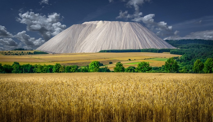 Mountain of salt in a rural landscape in Germany