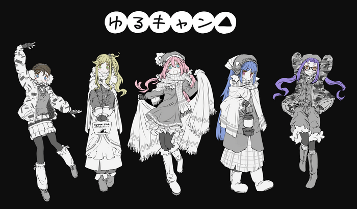 Yuru Camp characters with selective coloring