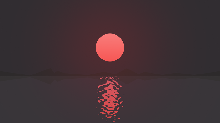 Minimalist sunset over water with mountain reflection