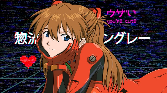 Neon Genesis Evangelion, Asuka Langley Soryu, anime girls, vaporwave, mecha girls