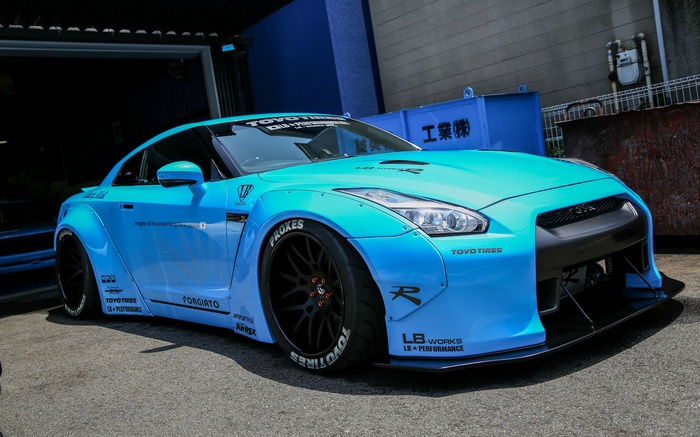 blue cars, vehicle, Nissan GTR, car