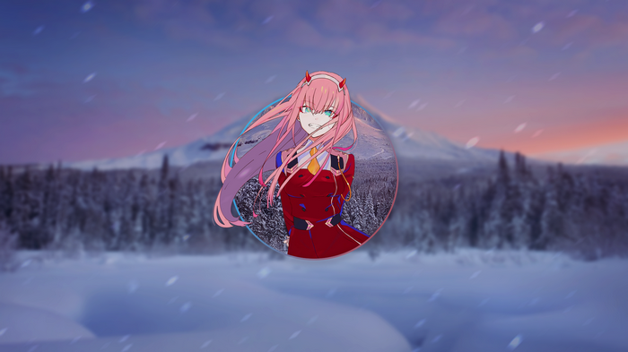 Zero Two from Darling in the FranXX in a snowy landscape