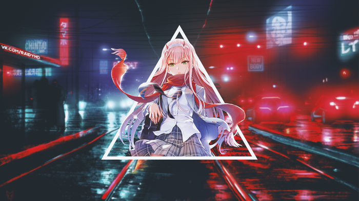 anime, picture-in-picture, anime girls, Zero Two (Darling in the FranXX), Darling in the FranXX, cyberpunk