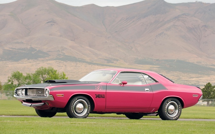 Pink 1970 Dodge Challenger T/A with Goodyear Tires