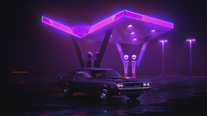 purple, car, Retrowave, landscape