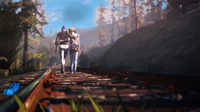 Max Caulfield and Chloe Price from Life Is Strange on railway