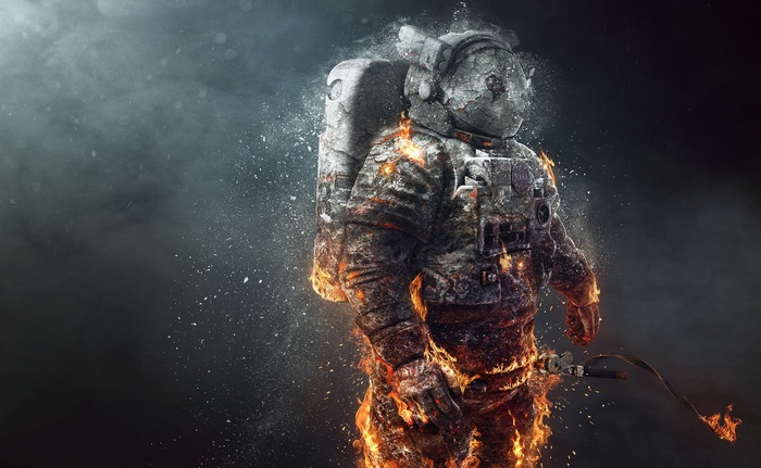 Astronaut on fire with NASA logo
