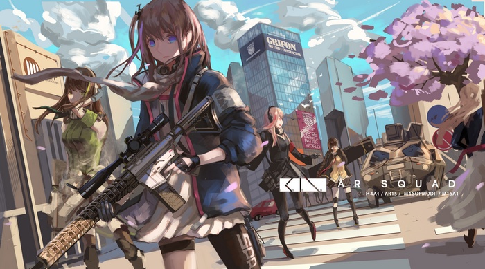 AR Squad from Girls' Frontline in a City