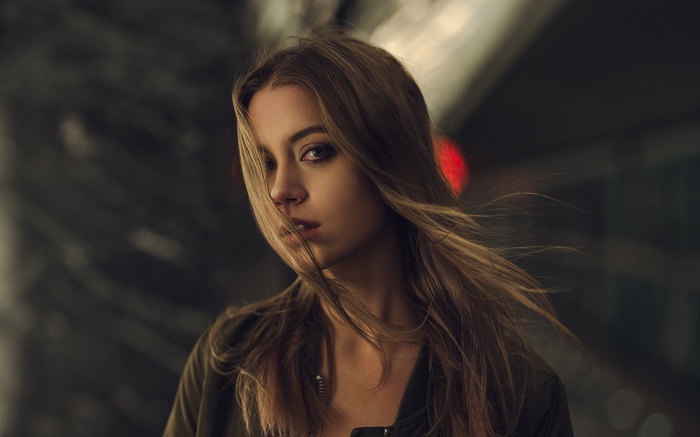 Russian women, jacket, portrait, looking at viewer, hair in face, Ksenia Kokoreva, blonde, face, women, lips