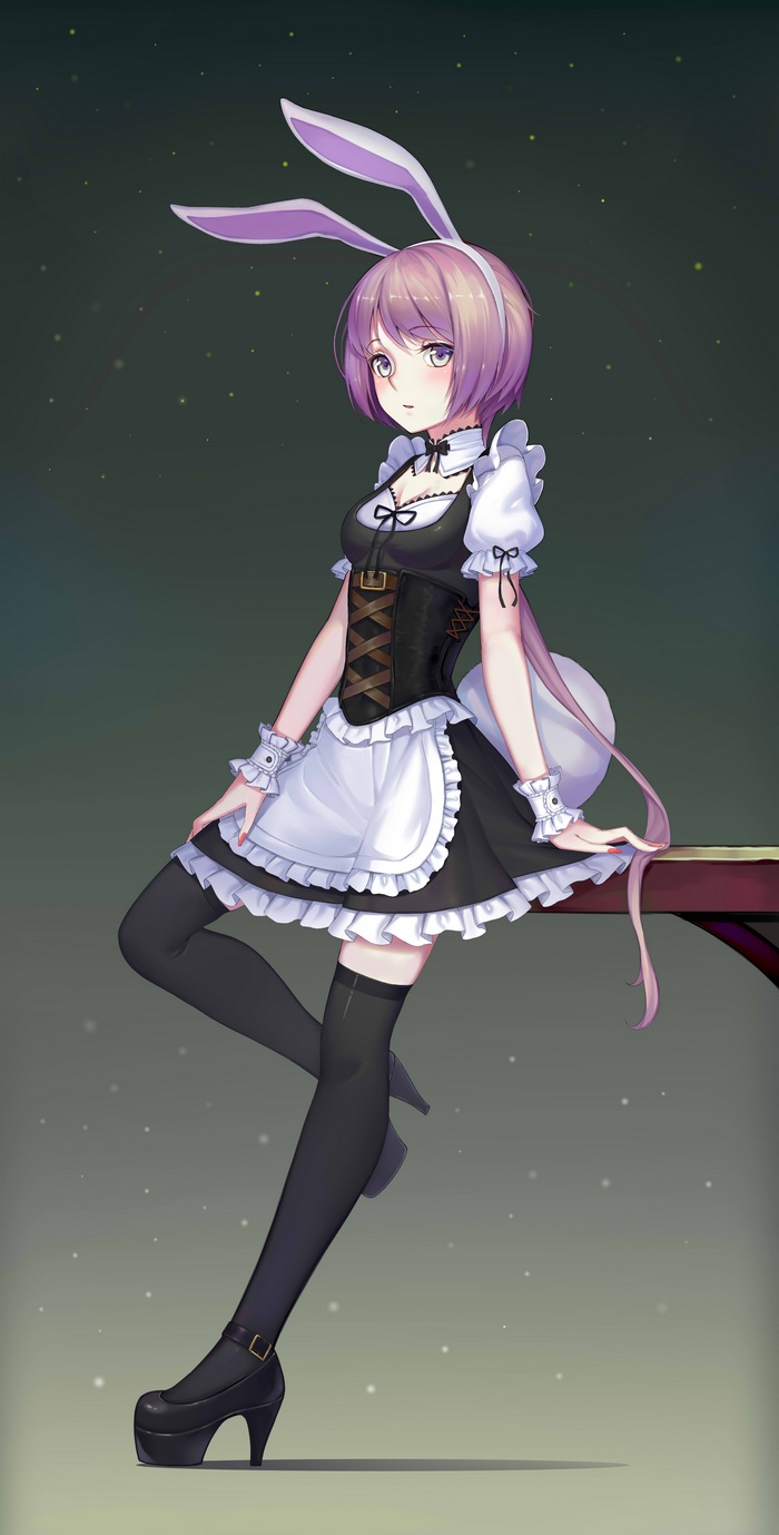 Anime girl with bunny ears in maid outfit