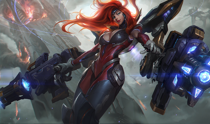 Miss Fortune from League of Legends with fantasy weapons
