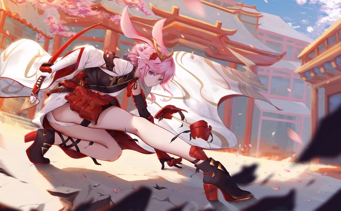 Anime girl with pink hair and bunny ears from Honkai Impact