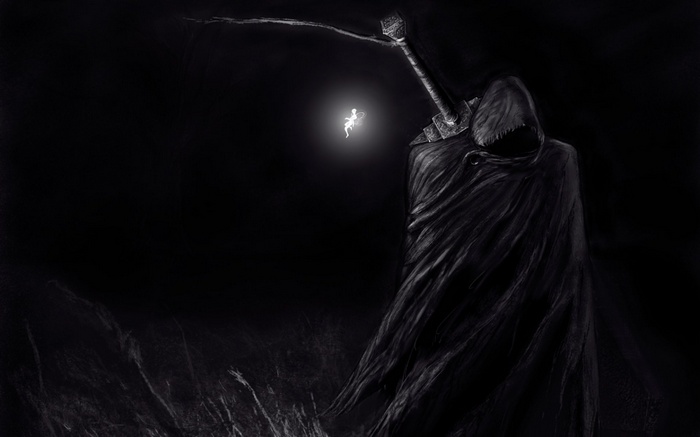 Guts from Berserk holding a glowing fairy