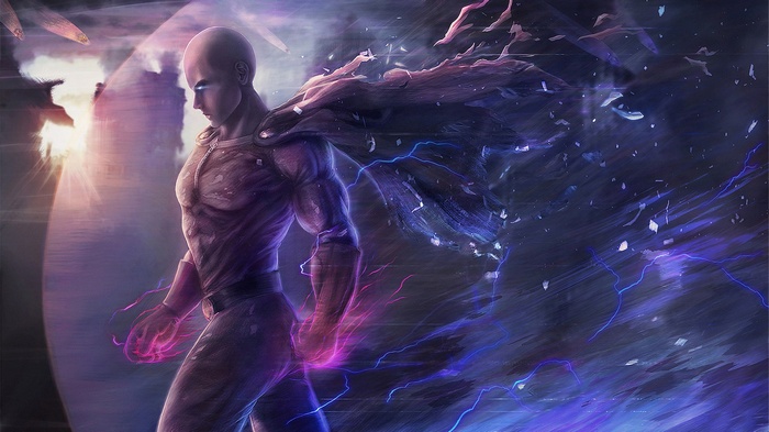 One-Punch Man, Saitama, cape, anime, fantasy art, artwork