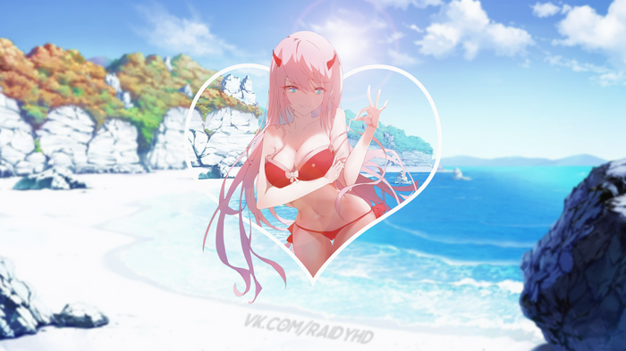 Zero Two from Darling in the FranXX on a Beach