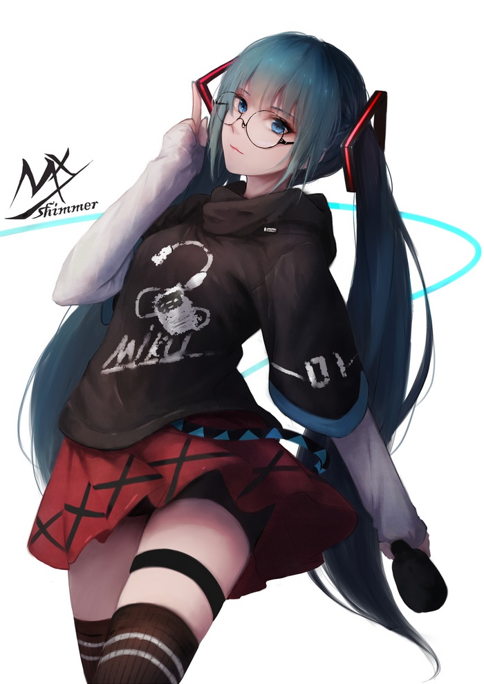 Hatsune Miku from Vocaloid with glasses and skirt