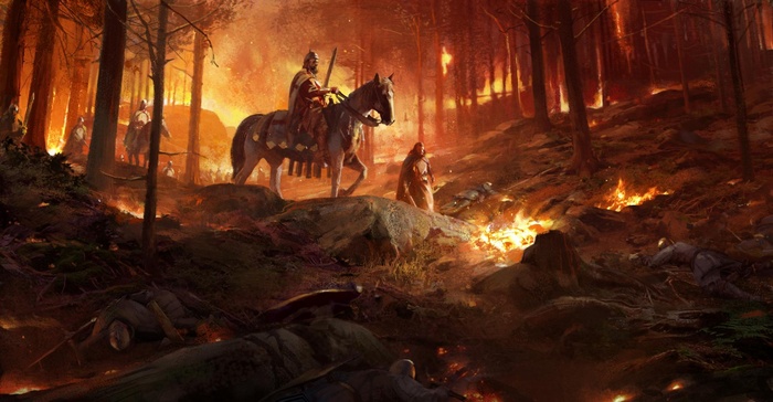 Warriors in a burning forest