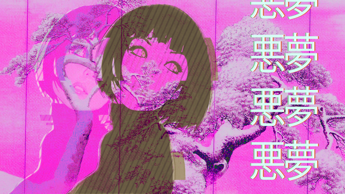 Artwork of a woman with short hair in a synthwave style