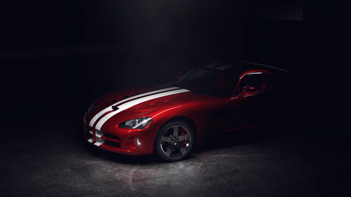 Red Dodge Viper SRT 10 with white stripes
