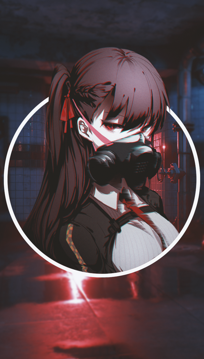 Anime girl with gas mask in subway