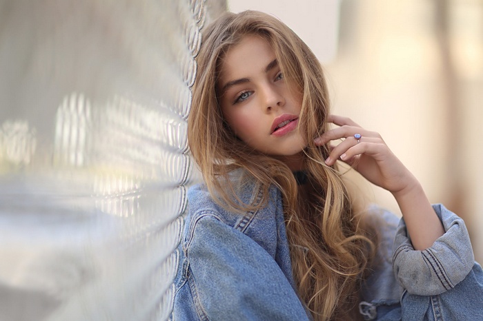Jade Weber wearing a denim jacket