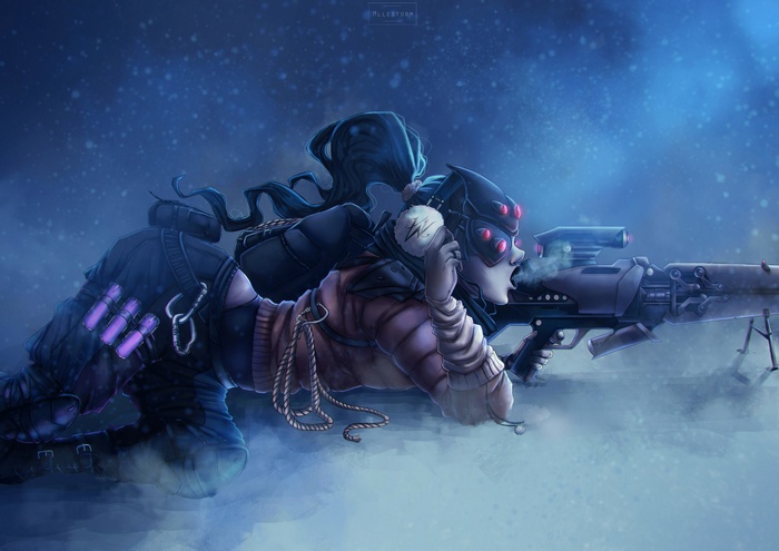 Widowmaker from Overwatch in winter setting