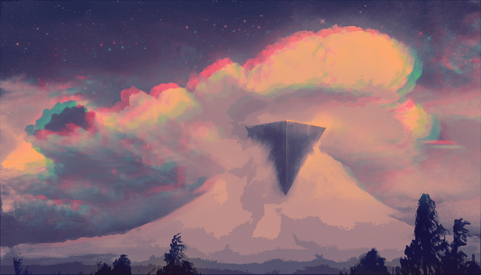 sky, triangle, mountain glitch, clouds, glitch art, paisaje erroneo