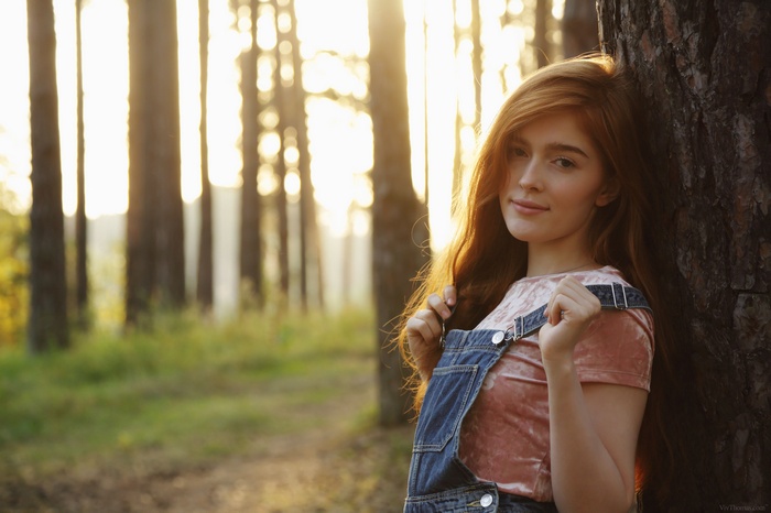 women, VivThomas, redhead, forest, women outdoors, sunlight, Jia Lissa, nature