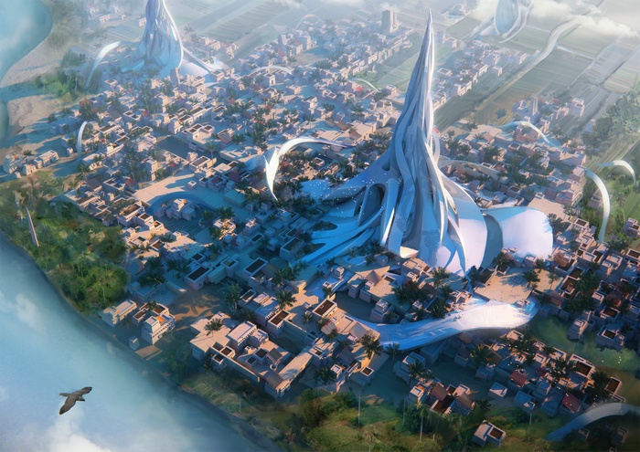 Futuristic city with organic architecture by Leon Tukker