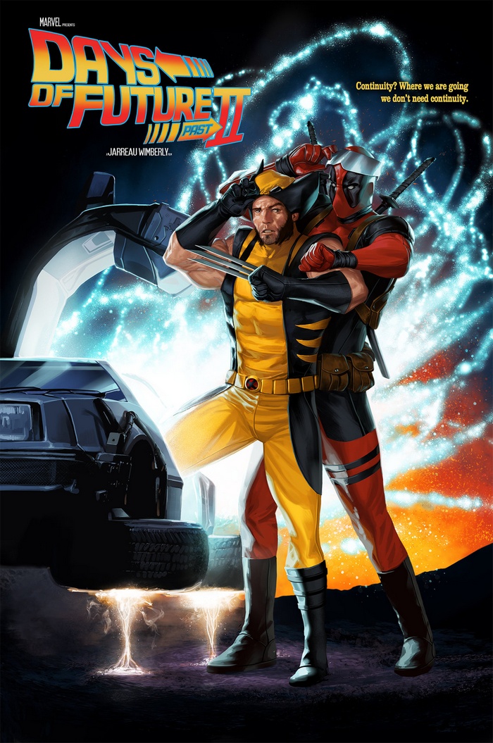 Wolverine and Deadpool from X-Men with DeLorean from Back to the Future