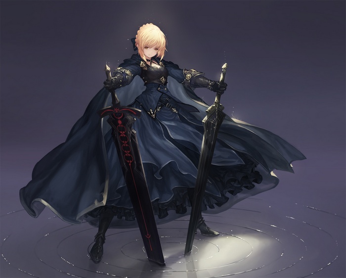Saber from Fate/Stay Night holding two swords