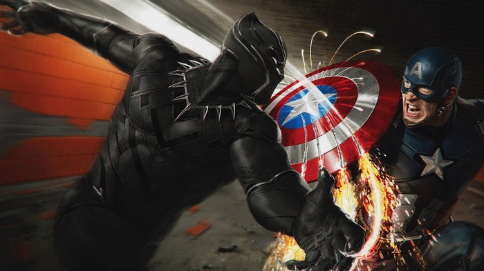 Marvel Cinematic Universe, Captain America: Civil War, Black Panther, superhero, artwork, Captain America, Marvel Comics