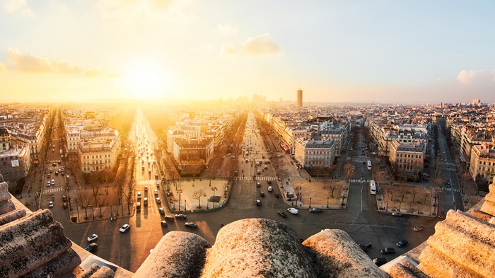 Paris cityscape at sunrise or sunset