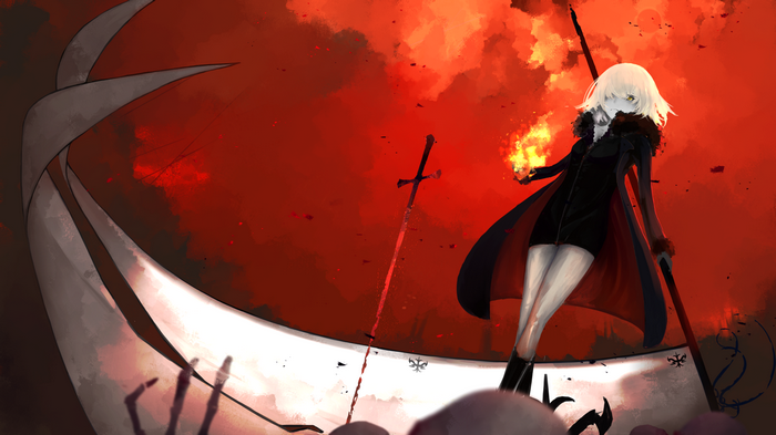 Jeanne d'Arc Alter from Fate/Grand Order with fire