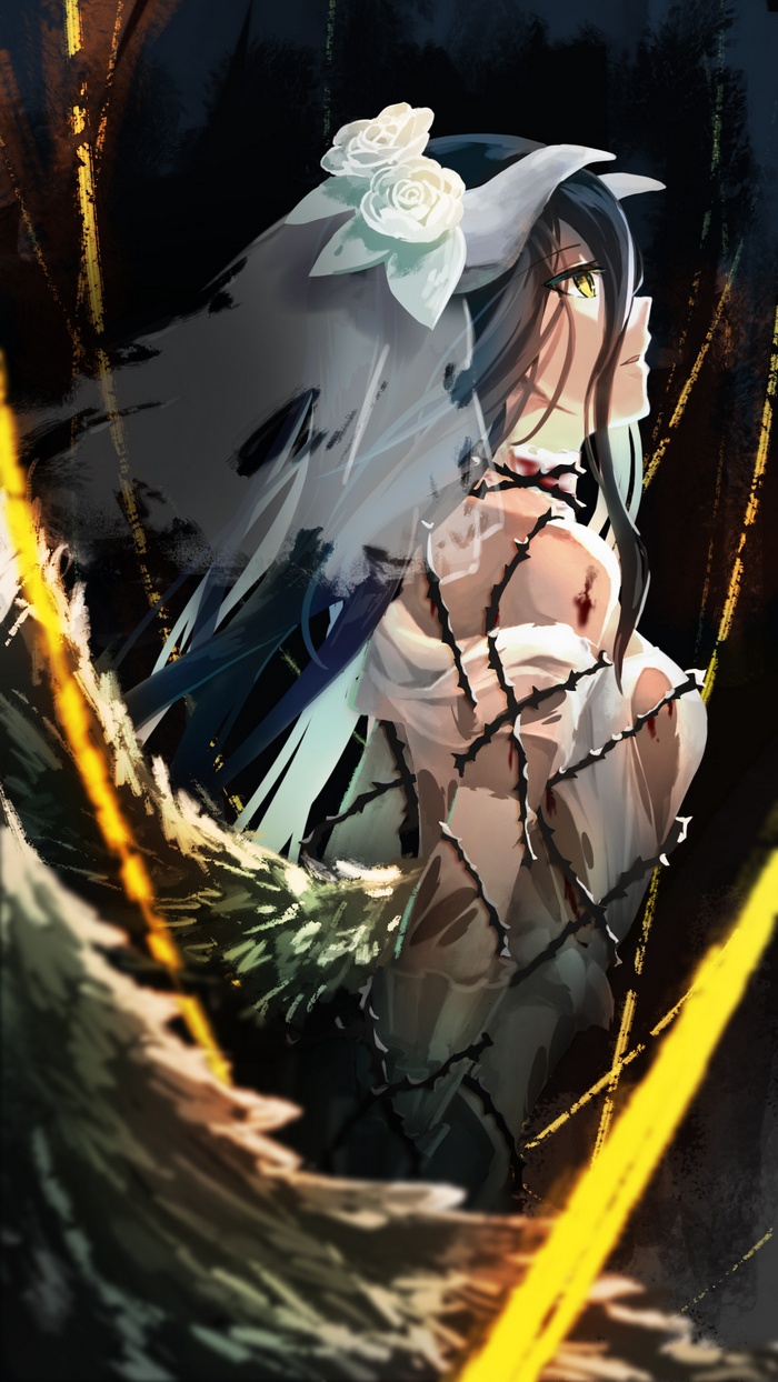 Albedo from Overlord in a torn wedding dress