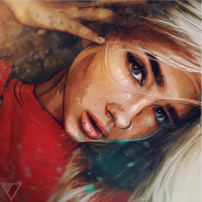 Digital art of a woman with long blonde hair
