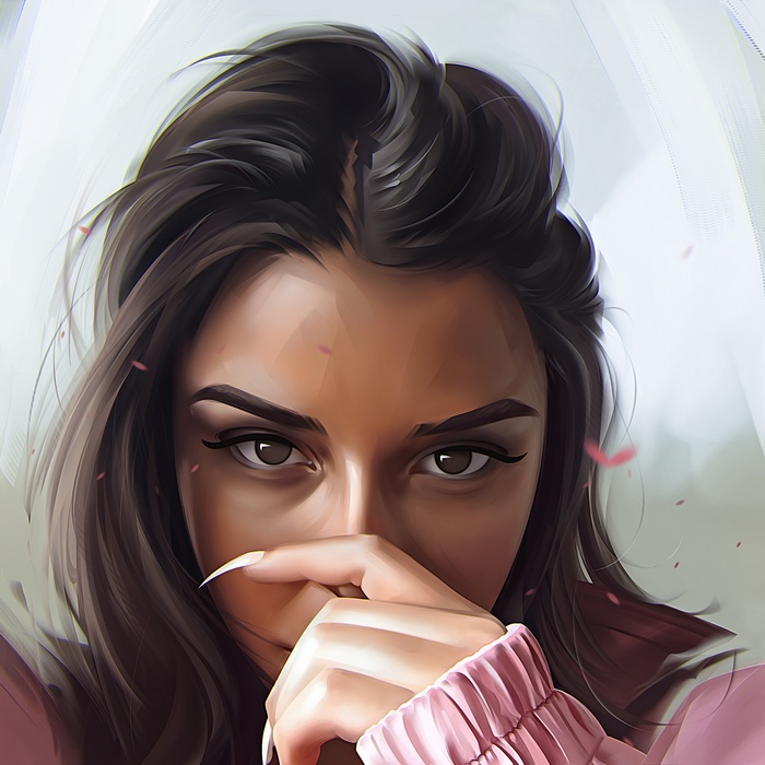 long hair, women, Michael Corbin, digital art, tanned